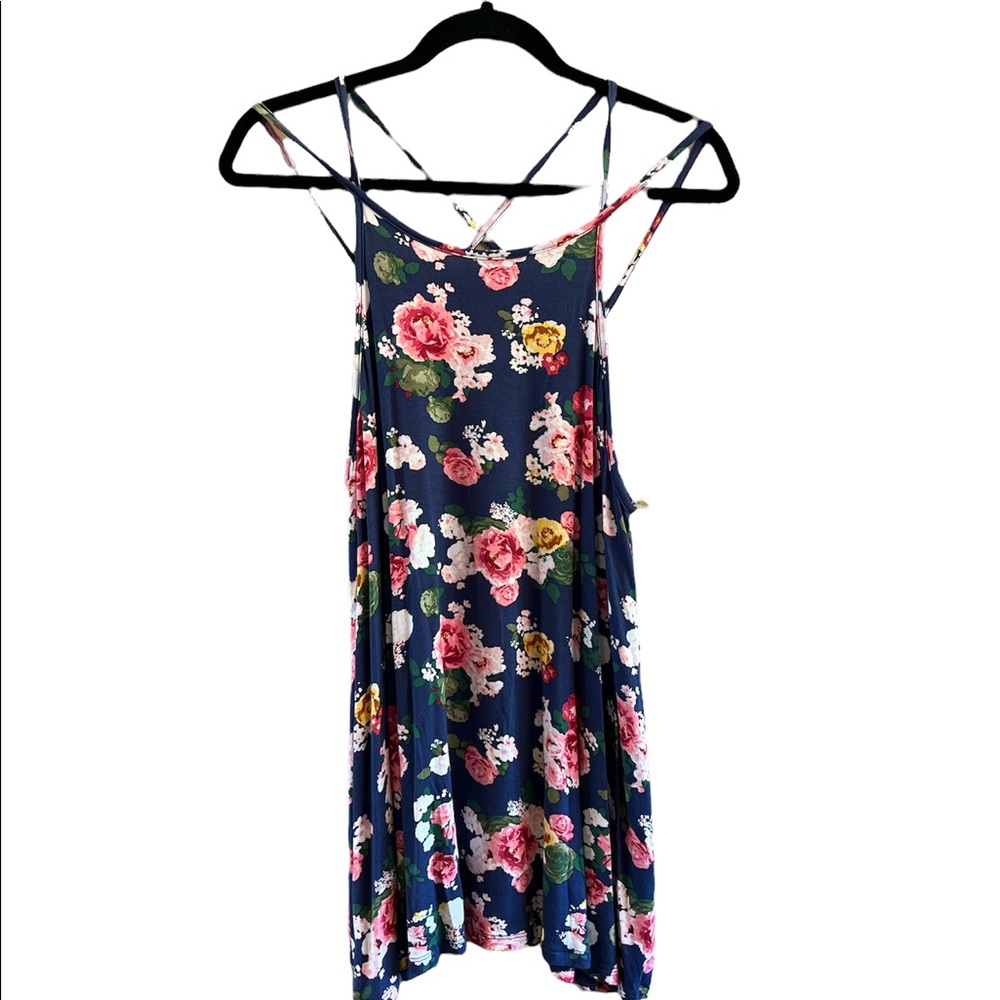 - ShopEvelyne Women’s crisscross low back tank top floral printed jersey L…